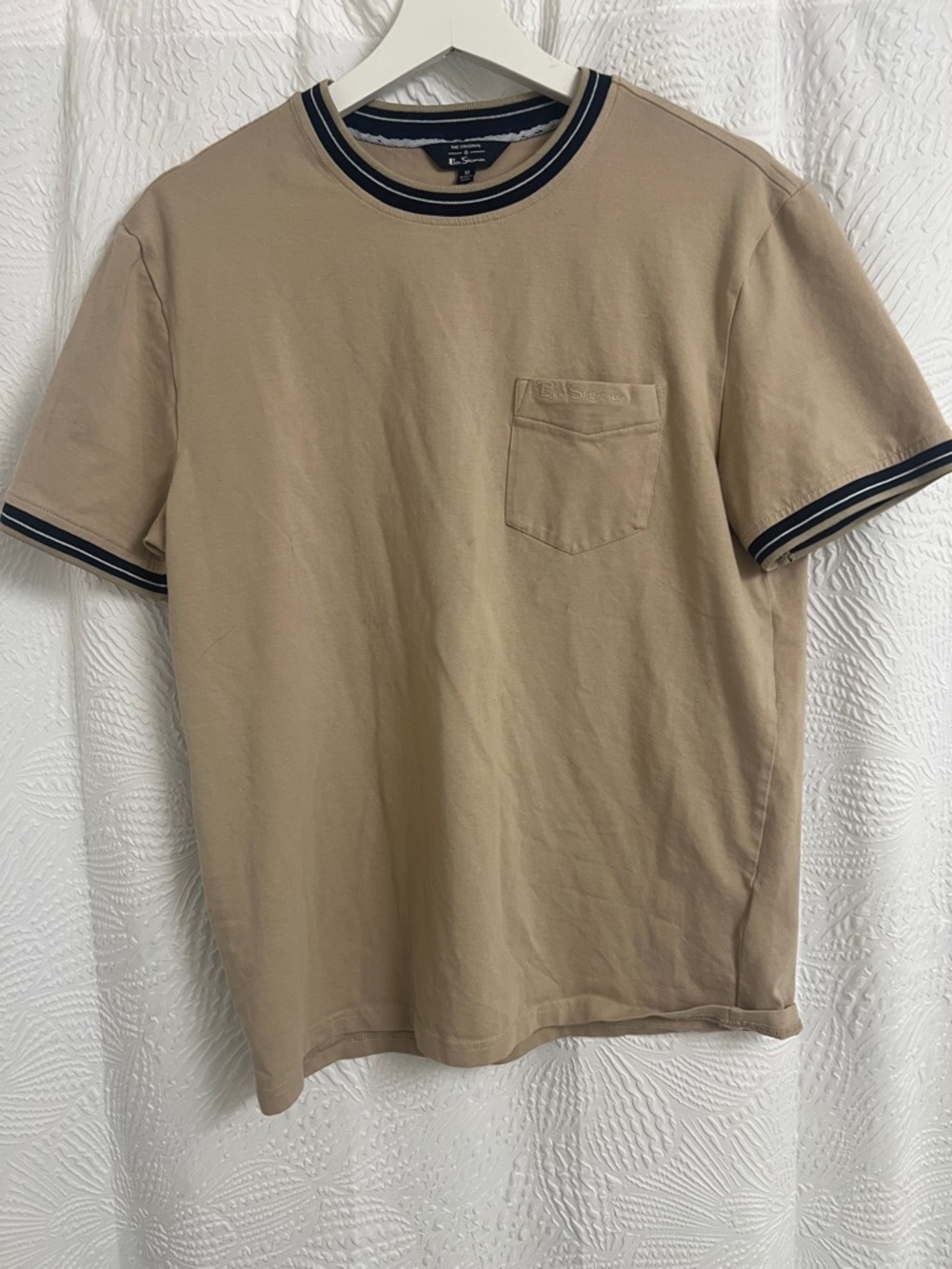 Ben Sherman Tan Short-Sleeve Pocket Tee with Navy Trim